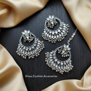 Oxidized Silver Earrings + Tikka