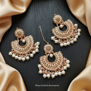 Pearl Embellished Earrings + Tikka Set
